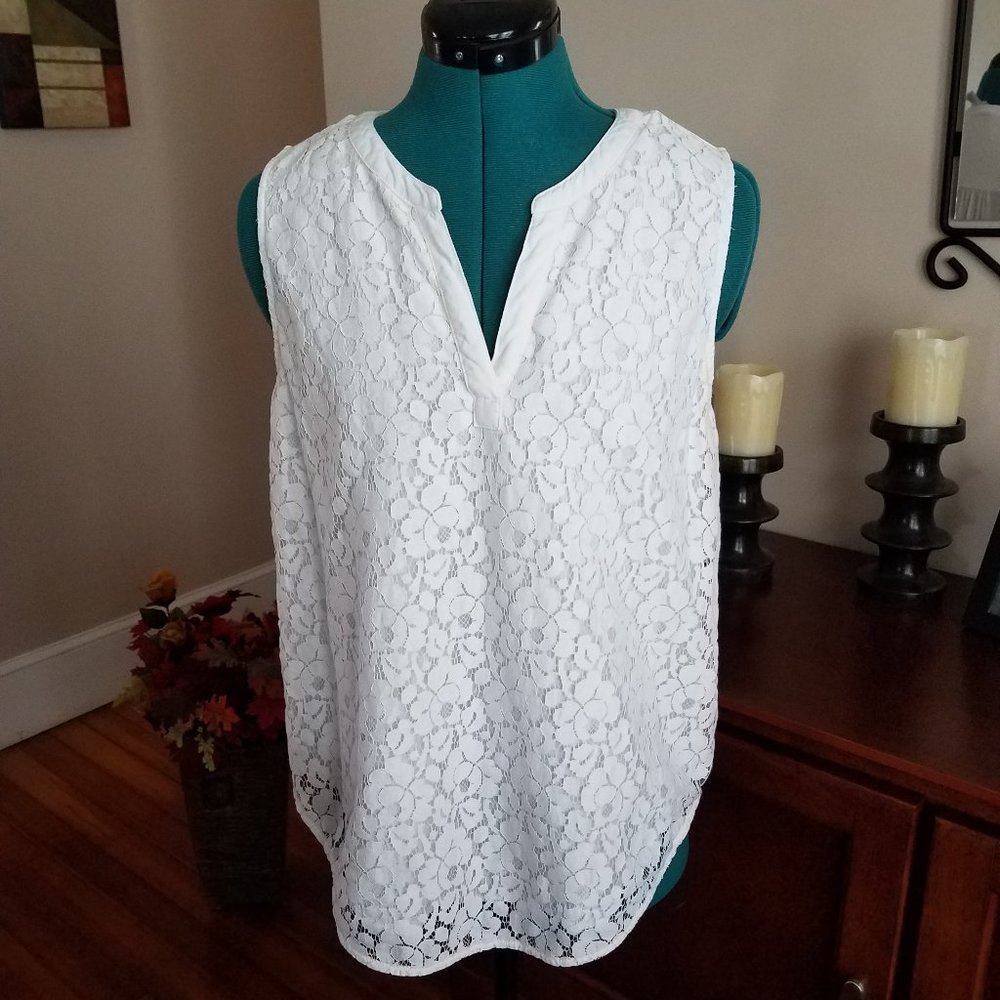 Liz Claiborne Sleeveless White Lace Tank Women's M